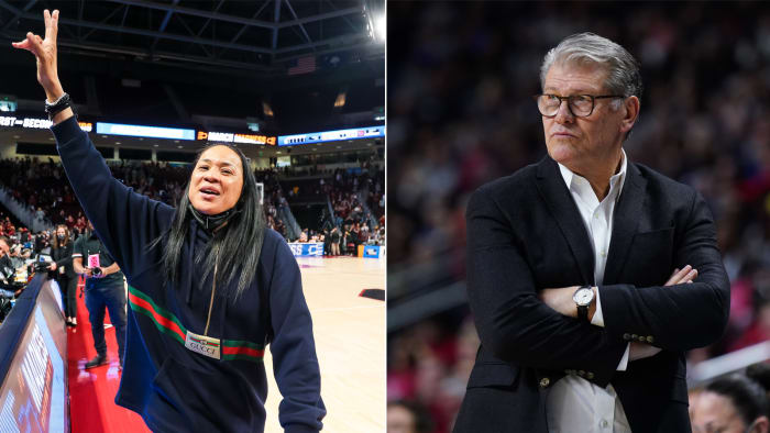 South Carolina coach Dawn Staley and UConn coach Geno Auriemma
